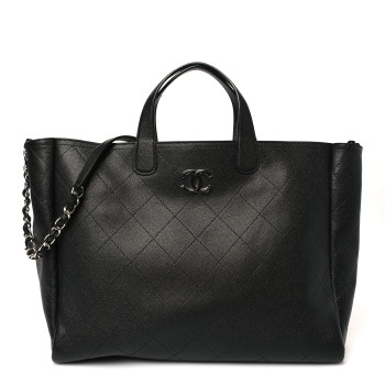 CHANEL Caviar Stitched Large Lady Coco Shopping Tote Black