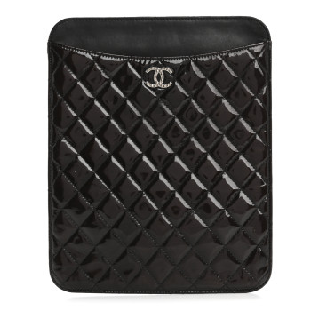 CHANEL Patent Quilted Brilliant iPad Case Black