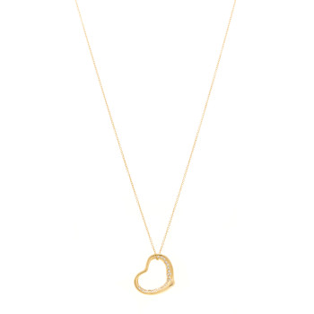 TIFFANY 18K Yellow Gold Diamond Elsa Peretti Open Heart Necklace