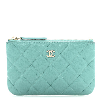 CHANEL Caviar Quilted Small Cosmetic Case Turquoise