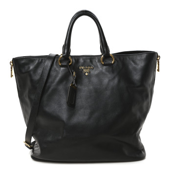 PRADA Soft Calf Side Zip Tote Black