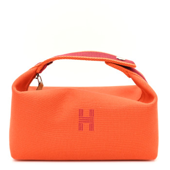 HERMES Canvas Small Bride-A-Brac Pouch Orange Burgundy