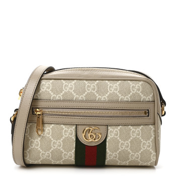 GUCCI GG Supreme Monogram Textured Dollar Calfskin Mini Ophidia Shoulder Bag Beige Mystic White Oatmeal
