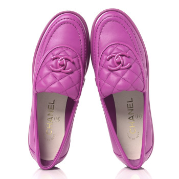 CHANEL Lambskin Quilted CC Turnlock Loafers 35.5 Fuchsia