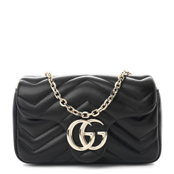 GUCCI Calfskin Matelasse Super Mini GG Marmont Shoulder Bag Black