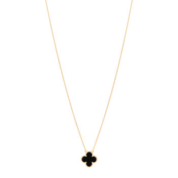 VAN CLEEF & ARPELS 18K Yellow Gold Black Onyx Vintage Alhambra Pendant Necklace