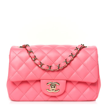 CHANEL Lambskin Quilted Mini Rectangular Flap Pink