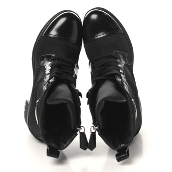 PRADA Spazzolato Re-Nylon Metal Triangle Logo Lace Up 85mm Boots 35 Black