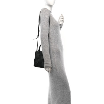 BOTTEGA VENETA Lambskin Maxi Intrecciato Mini North South Cassette Tote Black