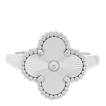VAN CLEEF & ARPELS 18K White Gold Guilloche Vintage Alhambra Ring 54 6.75