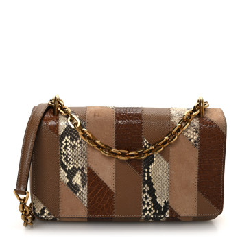PRADA Suede Snakeskin Patchwork Small Flap Bag Brown Multicolor