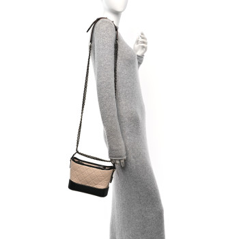 CHANEL Aged Calfskin Quilted Small Gabrielle Hobo Beige Black