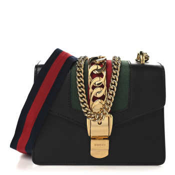 GUCCI Calfskin Mini Sylvie Chain Shoulder Bag Black