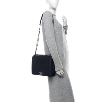 CHANEL Iridescent Caviar Quilted Large Boy Flap Navy Blue