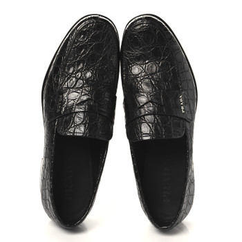 PRADA Crocodile Mens Loafers 7 Black