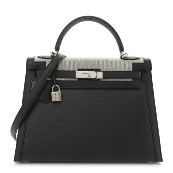 HERMES Berline Toile Swift Kelly Sellier 32 Black Ecru