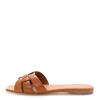 SAINT LAURENT Calfskin Tribute 05 Slide Sandals 37 Amber