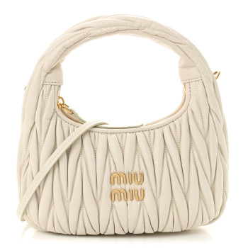 MIU MIU Nappa Matelasse Small Wander Hobo White