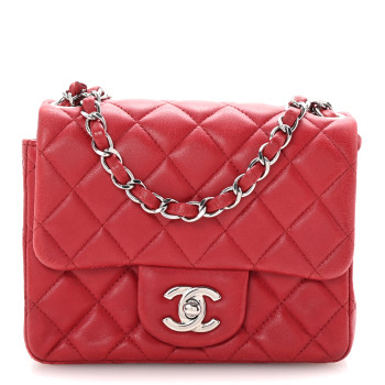 CHANEL Lambskin Quilted Mini Square Flap Red
