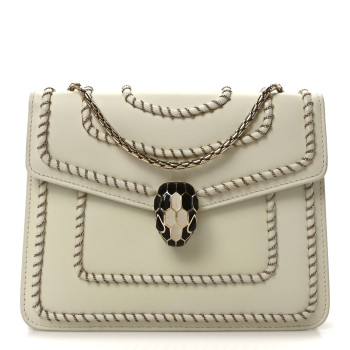 BULGARI Calfskin Woven Chain Serpenti Forever Crossbody Bag White