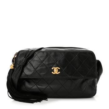 CHANEL Lambskin Quilted Tassel Camera Case Black