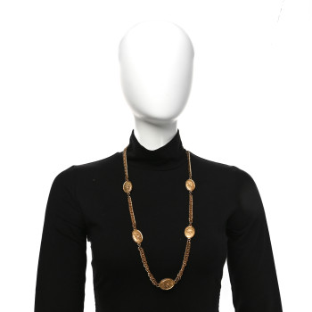 CHANEL Metal Regal Crown CC Medallion Necklace Aged Gold