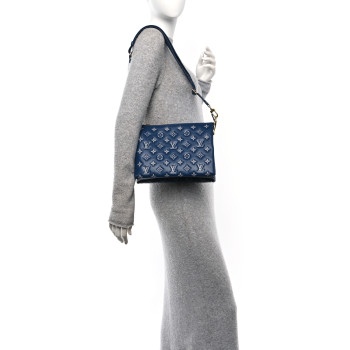LOUIS VUITTON Lambskin Embossed Monogram Coussin PM Denim Blue