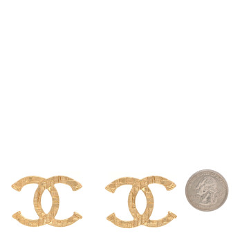 CHANEL Metal Textured CC Earrings Gold