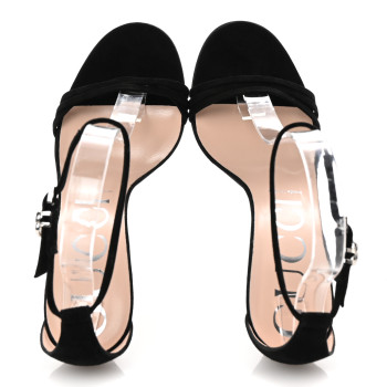 GUCCI Kid Scamosciato GG Ankle Strap High Heel Sandals 38 Black