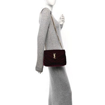 SAINT LAURENT Velvet Y Quilted Monogram Small Loulou Chain Satchel Burgundy