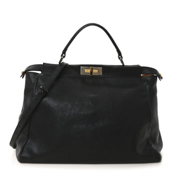 FENDI Goatskin Large Peekaboo Iconic Satchel Black