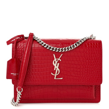 SAINT LAURENT Calfskin Crocodile Embossed Medium Monogram Sunset Rouge Eros SAINT LAURENT Calfskin Crocodile Embossed Medium Monogram Sunset Rouge Eros