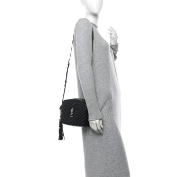 SAINT LAURENT Calfskin Matelasse Monogram Lou Camera Bag Black