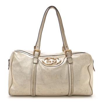 GUCCI Metallic Calfskin Medium Britt Boston Gold