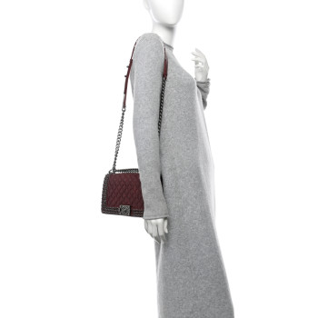 CHANEL Glazed Calfskin Quilted Medium Boy Chained Flap Bordeaux