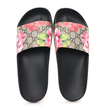 GUCCI GG Supreme Monogram Blooms Slide Sandals 40 Beige Multicolor