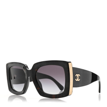 CHANEL Acetate Rectangle Sunglasses 5435-A Black Gradient Grey