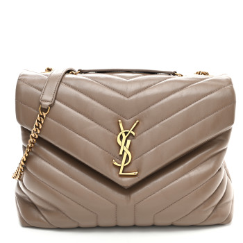 SAINT LAURENT Calfskin Y Quilted Monogram Medium Loulou Chain Satchel Taupe