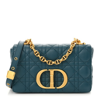 CHRISTIAN DIOR Lambskin Cannage Small Caro Bag Deep Ocean