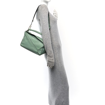 LOEWE Calfskin Medium Puzzle Bag Sea Water Green