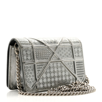 CHRISTIAN DIOR Metallic Patent Micro-Cannage Baby Diorama Flap Bag Silver