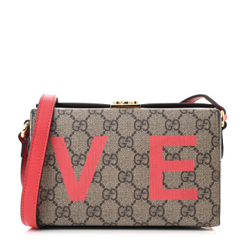 GUCCI GG Supreme Monogram Moon Calfskin Love Valentines Day Padlock Case Beige Ebony New Geranium