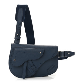 CHRISTIAN DIOR Grained Calfskin Saddle Pouch Blue