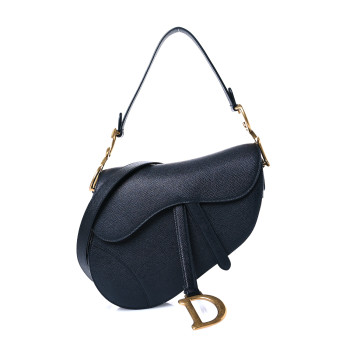 CHRISTIAN DIOR Grained Calfskin Saddle Bag With Strap Black