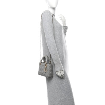 CHRISTIAN DIOR Metallic Lambskin Cannage Mini Lady Dior Grey
