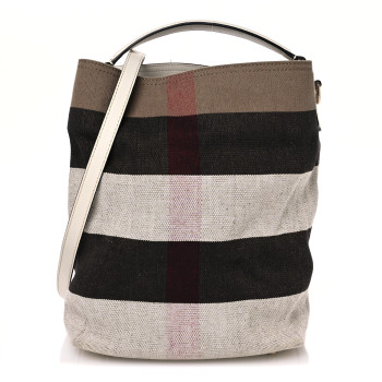 BURBERRY Canvas Mega Check Medium Susanna Hobo White