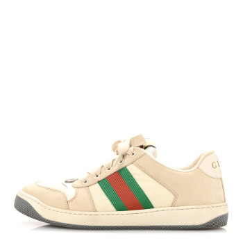 GUCCI Nylon Nubuck Web Womens Screener Sneakers 38 Mystic White Dusty Milk