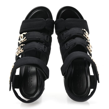 CHANEL Fabric Metal CC Logo Sandals 36 Black