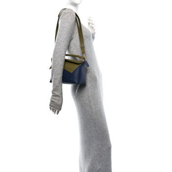 LOEWE Calfskin Small Puzzle Edge Bag Olive Abyss Blue