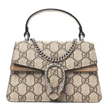 GUCCI GG Supreme Monogram Mini Dionysus Top Handle Bag Beige Ebony Taupe